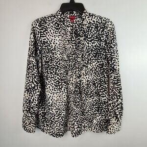 Merona Women's Cheetah Print 3/4 Button Down‎ Blouse Small Long Sleeve Pleated